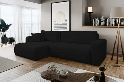 Produktbild von VENASI CLOUD Universell Ecksofa mit Schlaffunktion und Bettkasten Boucle SCHWARZ Schlafsofa Eckcouch Sofa