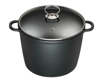 Produktbild von Ø24cm 7Liter Suppentopf ca.18cm hoch KING®  Aluguss mit Keramikbeschichtung Innen: FUSION / mit Glasdeckel / Farbe: Schwarz