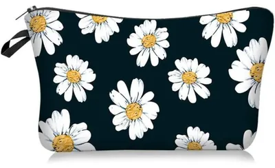 Productafbeelding van Cosmetica tas, zeildoek, mandala print, witte madeliefjes, 22x14 cm, 1 stuk