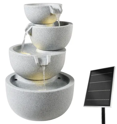 Produktbild von Outdoor Gartenbrunnen Schalenbrunnen - 3 Kaskaden, Solar, LED Beleuchtung