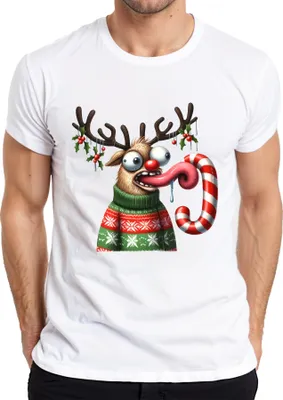 Produktbild von Weihnachten Verrücktes Rentier Zuckerstange lustig Cartoon Herren T-Shirt, Weiß, L