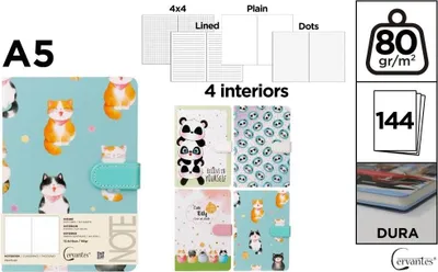 Image de Carnet A5/144 pages - Aimant Panda et chats