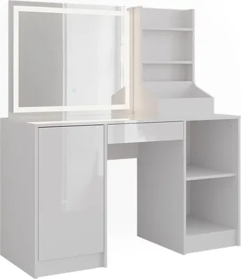 Produktbild von Schminktisch Vicco Sherry Weiß/Weiß Hochglanz 128.2 cm mit LED-Spiegel, Model 57629