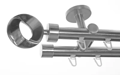 Produktbild von Innenlauf Gardinenstange Edelstahl Look 20mm Deckenbefestigung, 2-läufig Ring, Länge wählbar D40 E83E30
