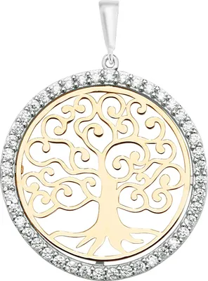 Produktbild von 9 Karat (375) Bicolor Gold Damen - Lebensbaum Anhänger mit Zirkonia - 35mm*25mm; TRS20487