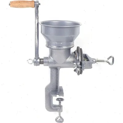 Produktbild von Getreidemühle/Kaffeemühle - Manuelle Handkurbelmühle aus Gusseisen - Einstellbarer Mahlgrad - Tischklemme bis 4,5 cm - Für Weizen, Mais, Nüsse - Silber