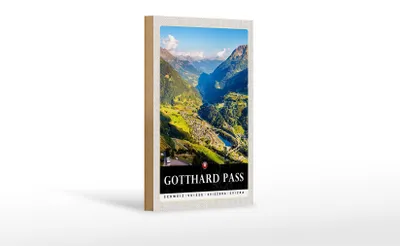 Produktbild von Holzschild Reise 12x18 cm Gotthard Pass Wanderung Natur Wälder