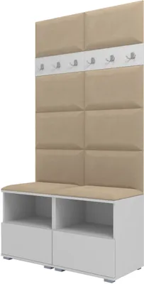 Obrázek produktu pro Šatní sestava Nela III, čalouněná šatní skříň se dvěma botníky, nástěnnými panely a věšáky (barva: bílá + Trinity 04 (béžová))