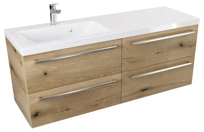 Produktbild von ATHD Wandhängender Waschtischunterschrank 120 cm S Links - Evoke  Matt Eiche - Griffe aus gebürstetem Edelstahl
