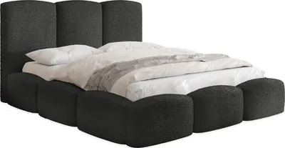Produktbild von Polsterbett 180x200 mit Bettkasten & Lattenrost – Schwarzes Bett hohem Kopfteil, Boucle oder Samt - Doppelbett mit Stauraum – Bettgestell ohne Matratze – Harmony Schwarz