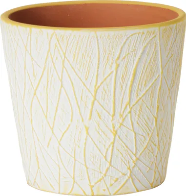 Produktbild von Blumenübertopf "Twig" aus Keramik Ø 13,5 cm – H 12,5 cm gelb-weiß - Übertopf aus Keramik – Blumentopf Keramik