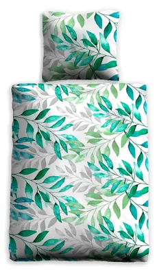 Produktbild von Seersucker-Bettwäsche Sommerbettwäsche Botanic Green 135x200 cm + 80x80 cm -100 100% Baumwolle mit Reißverschluss