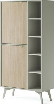 Obrázek produktu pro BETTSO Dvoudveřová knihovna s policemi zlaté úchyty FIRR 80x160cm Eukalyptově zelená + vzor rybí kosti Skandi