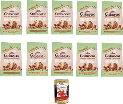 Produktbild von Galbusera Cereali G Granola e Frolla 100% Vegetali Avena, noci, mandorle e nocciole 280g, 100% pflanzliche Kekse mit Hafer, Pekannüssen, Mandeln und Haselnüssen 10x280g + Italian Gourmet polpa 400gr