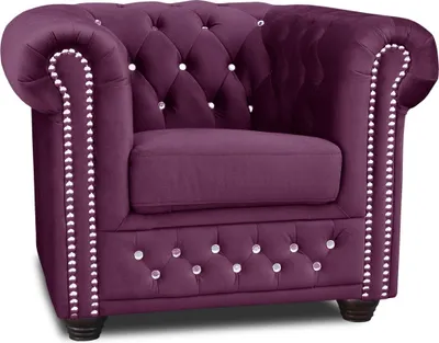 Produktbild von Chesterfield Sessel "AMORE" mit Kristallknöpfen – Vintage Design, Stoffbezug, Wengefüße, 94x72x86 cm