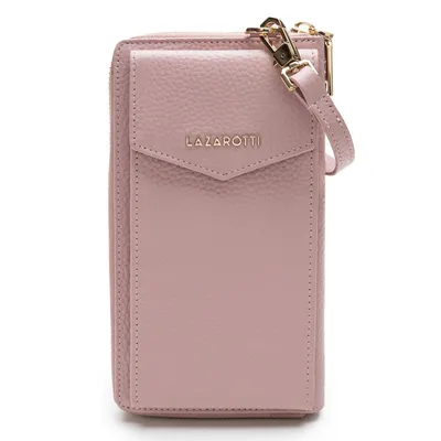 Image de Lazarotti Cuir porte-monnaie sac à épaule bandoulière Bologna Leather Zip Around Wallet With Phone Pocket Pink 2 vieux rose