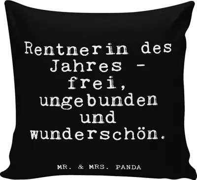 Produktbild von Mr. & Mrs. Panda Zierkissen Rentnerin des Jahres -... - Schwarz - Geschenk, Bedrucktes Kissen, Zitate, Glizer Spruch Sprüche Weisheiten Lustig Weisheit Worte, Rentner