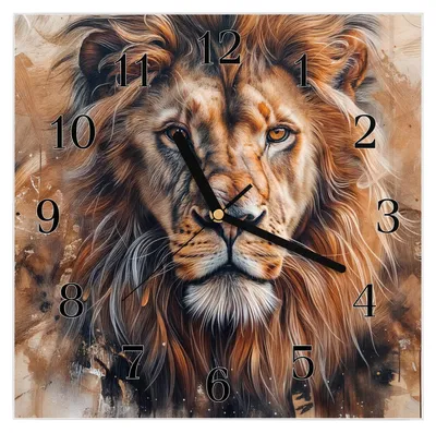 Produktbild von Wanduhr aus Glas mit Motiv Löwe Porträt- 30 x 30 cm - inkl. Aufhängesystem
