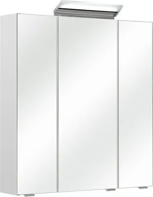 Zdjęcie produktu dla Szafka z lustrem - biały jedwab matowy - 3 drzwi lustrzane - z oświetleniem LED