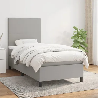 Obrázok produktu pre vidaXL Boxspring posteľ s matracom svetlosivá 90x200 cm látka - Boxspring posteľ - Boxspringbetten - Bett - Schlafzimmermöbel
