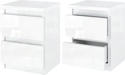 Produktbild von Nachttisch 2er SET Weiß Glanz - Nachtschrank mit 2 Schubladen Nachtkommoden Nachttischschrank Kompakter Beistelltisch H42,5 B30 T30,5 für Schlafzimmer