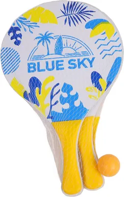 Imagen del producto de Juego de pádel para la playa, incluye 2 palas de madera y una pelota de playa, dimensiones: 38 x 24 cm, ideal para juegos en la playa