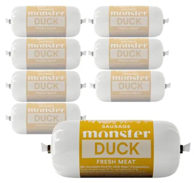 Produktbild von Monster Dog Sausage Duck 8x80g Vollwertiges Nassfutter für Hunde Entenwurst
