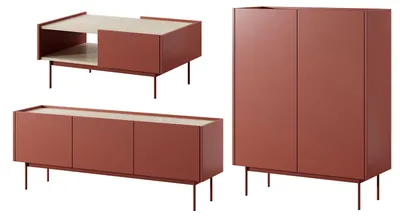 Produktbild von Wohnzimmer-Set Color RTV-144 + KD-97 + L-97 Grifflos Keramikrot Eiche Linea