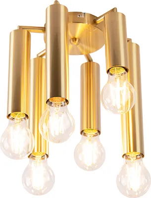 Produktbild von QAZQA - Art Deco Art Deco Deckenleuchte I Deckenlampe I Lampe I Leuchte Gold I Messing 6-flammig -Tubi I Wohnzimmer I Schlafzimmer - Stahl Zylinder I Länglich - LED geeignet E27