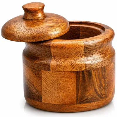 Rustikale Holz-Zuckerdose mit Deckel, 10 cm, handgefertigt