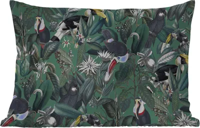 Produktbild von MuchoWow® Outdoor Kissen - Blumen - Vogel - Blätter - 60x40 cm - Wetterfest - Lounge Kissen - Zierkissen - Kissen für Innenräume