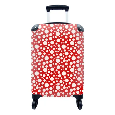 Produktbild von MuchoWow® Koffer Handgepäck Trolley Rollkoffer Kleine Reisekoffer mit 4 Rollen - Seifenblasen - Rot - Punkte - Muster - Cabin Size < 55x40x23 cm & 55x40x20 cm - Fotokoffer - Kabinenkoffer - Boardgepäck - Reise-Box - Reisekoffer - Reisegepäck - Koffer mit Bild - Trolley für Kinder