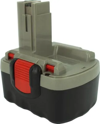 A close-up studio shot of a power tool battery pack.