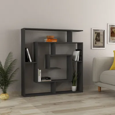 Produktbild von DECORTIE Labirent Modernes Bücherregal Raumteiler Anthrazit Grau, 125 x 22 x 129 cm
