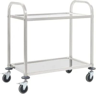 Produktbild von Küchenwagen aus Edelstahl, Servierwagen, 2 Ebenen, 95 x 45 x 83,5 cm, Edelstahl
