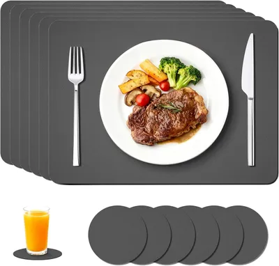 Immagine prodotto di Set di 6 sottobicchieri lavabili e 6 tovagliette, in pelle, resistenti al calore, per la cucina
