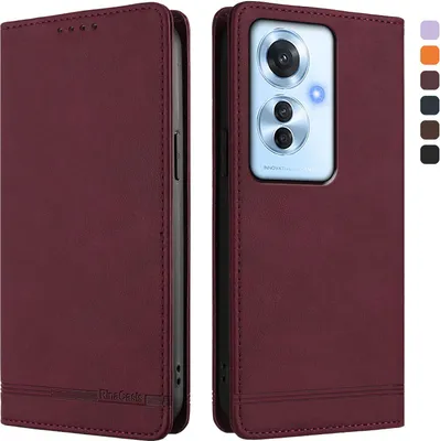 Produktbild von Hülle für Oppo Reno11 F 5G, Retro Kunstleder Ständer Klapphülle mit Kartenfächer und Magnetische Rot