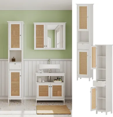 Produktbild von Badschrank Vicco Rosario Weiß 32 x 170 cm mit 2 Türen und Schublade, Model 40416