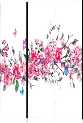 Produktbild von 3-teiliger Einseitiger Vlies Paravent - Flowers and Butterflies 135x172 cm Orient p-B-0042-z-b