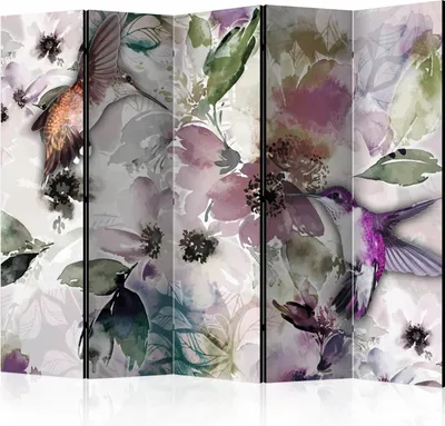 Produktbild von 5-teiliger Doppelseitiger Vlies Paravent - Nature in Watercolor II 225x172 cm Tiere g-C-0084-z-c