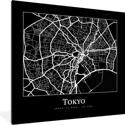 Produktbild von MuchoWow® Gerahmtes Poster Karte - Tokio - Stadtplan - Karte 40x40 cm - Poster mit Schwarzem Bilderrahmen Wandposter Rahmen Foto Bilder - Mit Rahmen - Wanddekoration Schlafzimmer