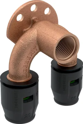 Produktbild von Geberit GE PushFit, Doppelanschlusswinkel, Rotguss, 90°, d20mm x Rp1/2 x 20mm, 1 Stk.