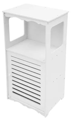 Obrázek produktu pro Koupelnová skříňka – rohová stojací skříňka – do malých prostor – s dvířky – 37,6 × 28 × 79,8 cm – bílá