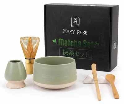 Produktbild von Cebador - Matcha Tee Set Higashi - Keramik Grün Matchawan Schale 500ml - Bambus Chasen Besen, Besenhalter & Löffel - In Geschenkbox