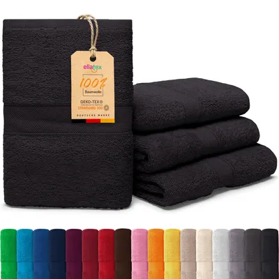 Produktbild von EllaTex PARIS 4er Set Duschtücher 70x140 cm – 100% Baumwolle, 500 g/m² Frottier, Vorteilspack, in Farbe: Schwarz