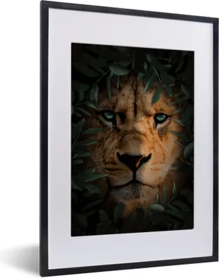 Produktbild von MuchoWow® MuchoWow® Gerahmtes Poster Dschungel - Löwe - Pflanzen 30x40 cm - Poster mit zchwarzem Bilderrahmen - Wandposter Schlafzimmer