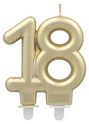 Produktbild von PAPSTAR Jubiläumskerzen gold "18", 7 cm mit Halter für Feiern | Karton (12 Packungen)