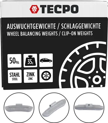 Produktbild von TECPO Schlaggewichte Zink Auswuchtgewichte 35g x 50 Wuchtgewichte für Stahlfelgen korrosionsbeständig Radwuchtung Auswuchtmaschinen