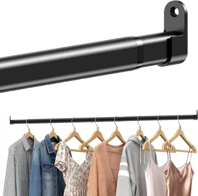 Obrázek produktu pro Věšák na oblečení, 25 mm, teleskopická tyč 43-131 cm, černá barva, ocel, montáž na zeď, pro vnitřní použití