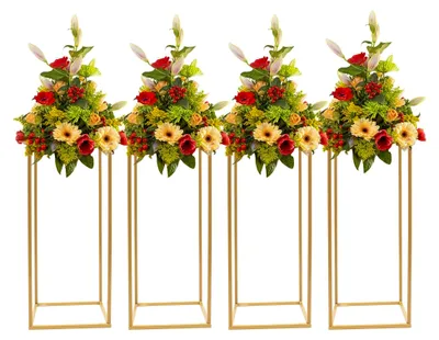 Produktbild von 4 Stück Goldene Blumenständer aus Metall für den Boden, Dekoration für Hochzeiten, Geburtstagsfeiern und Weihnachtsfeiern